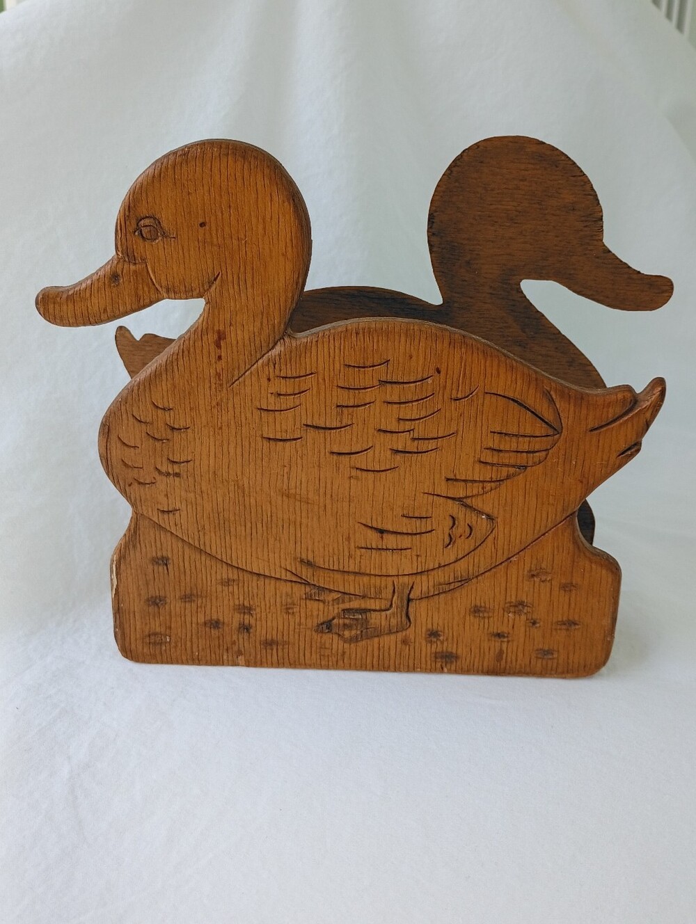 Wood Duck Napkin Holder Hand Carved Home Decor Letters Vintage Cottage